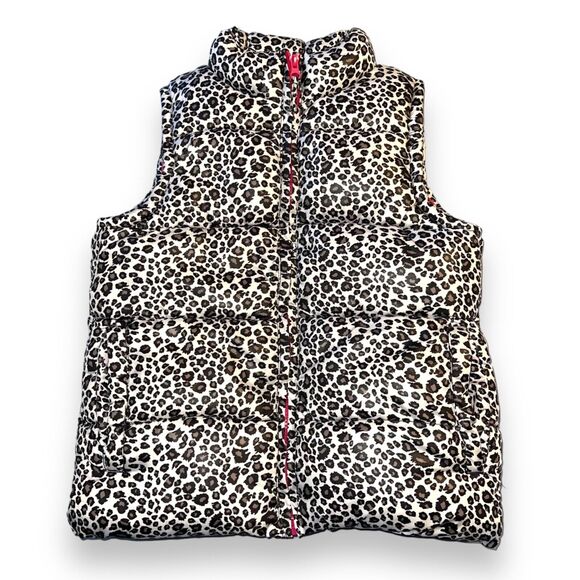 One Step Up Girls Puffer Vest Jacket Leopard Print Fleece Lined Sleeveles Medium - Picture 1 of 9